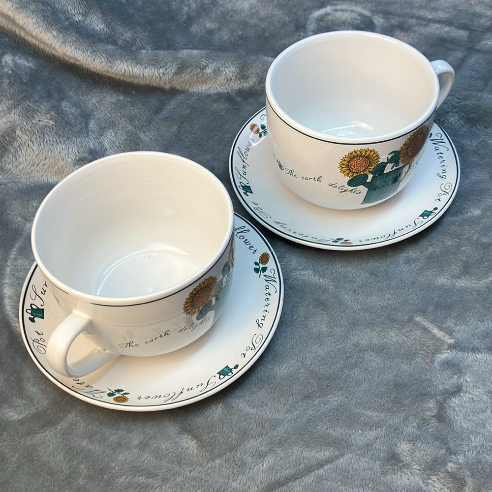 Riviera Van Beers by Signature Stoneware Sunflower Teacup & Saucer Set Set of 2 - Picture 12 of 13